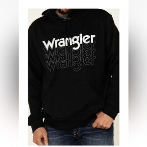 Wrangler🤠 Men’s Black Hoodie with White Logo Stack, Size XL